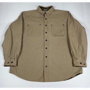 L.L. Bean Mens L Tan Flannel Lined Canvas Shirt Jacket Shacket Work Chore Coat